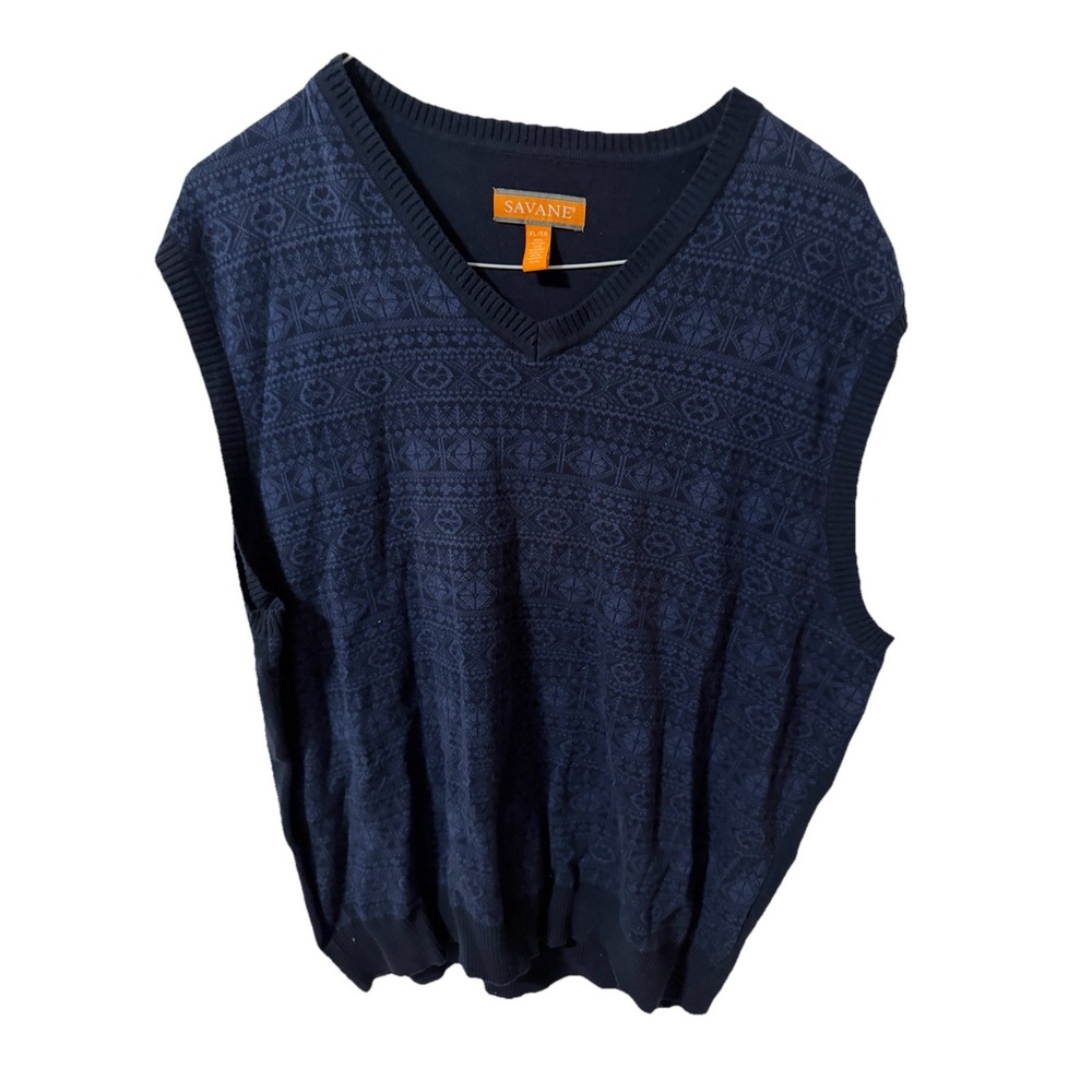 Savane blue geometric patterned V-neck sweater vest Size XL